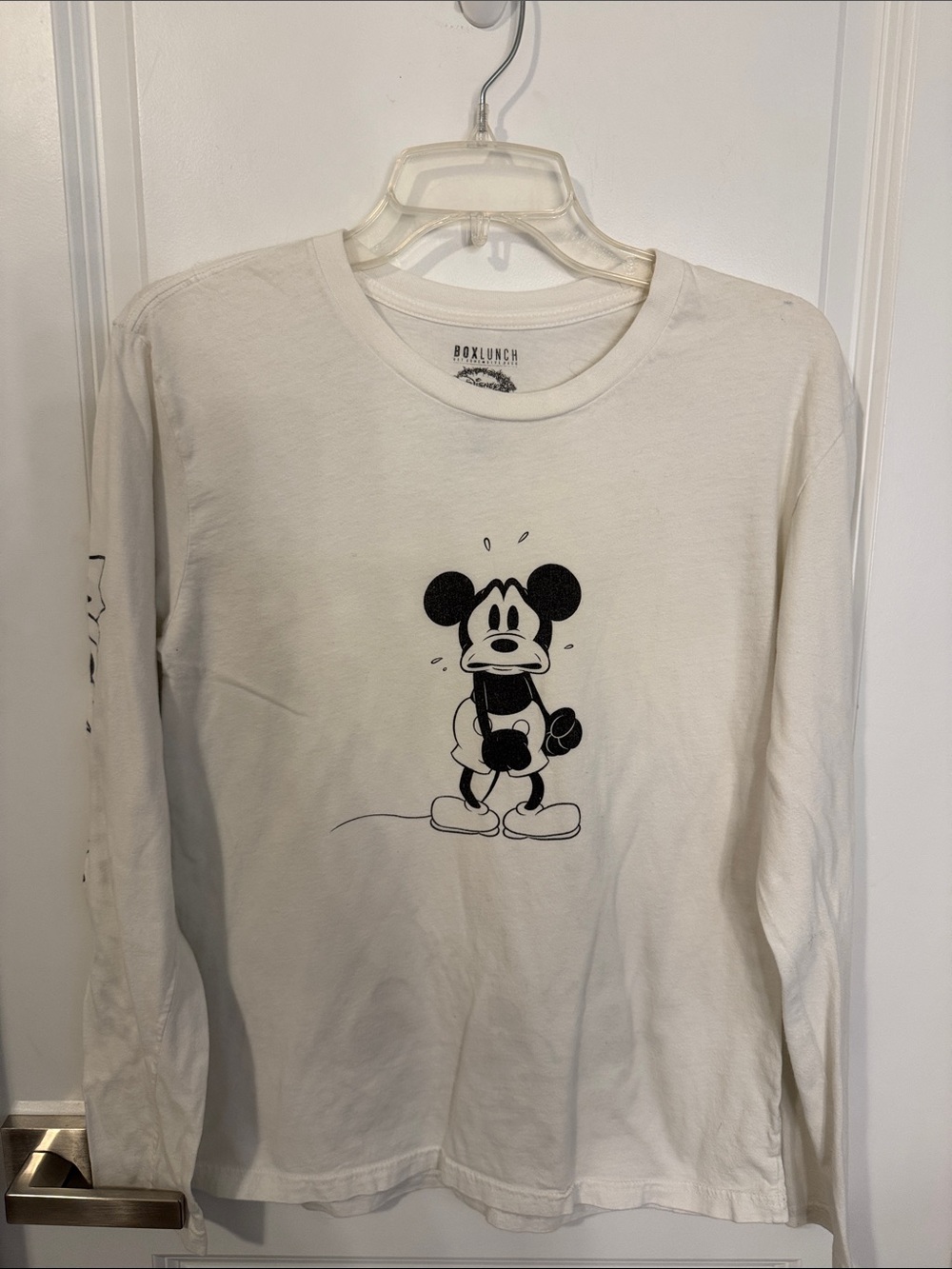Disney White Long Sleeve Mickey Graphic Tee with Black Print